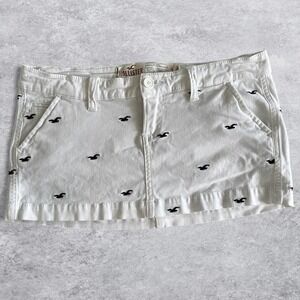 Hollister Y2k White Embroidered Seagull Logo‎ Mini Skirt Low Rise Stretch Size 3